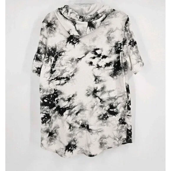 No Boundaries Short Sleeve Pullover Hooded Black White Tie Dye Sweatshirt Sz S - Picture 2 of 4